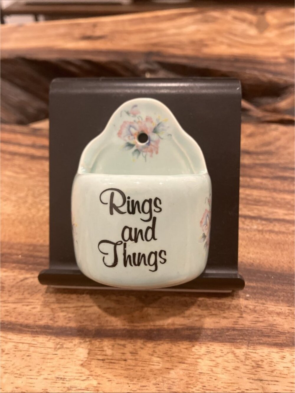 Porcelain "Rings and Things" Wall Mount Trinket Jewelry Holder Wall Pocket